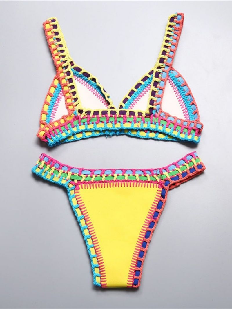 Patchwork Farveblok Stretchy Sexet Bikini Sæt