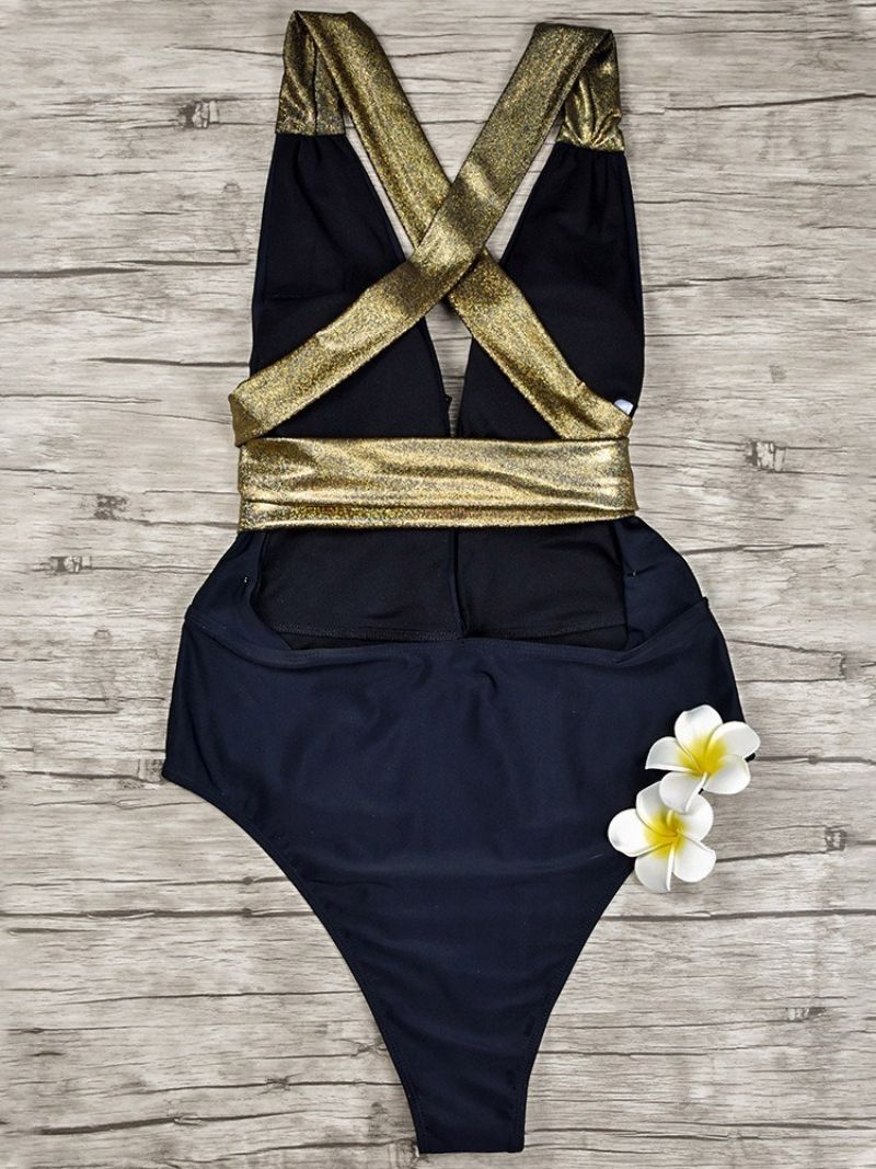 Tankini Sæt Patchwork One Piece Color Block Badetøj