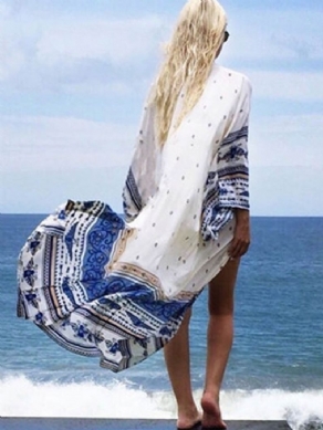 Vogue Floral Geometric Long Beach Cover Ups