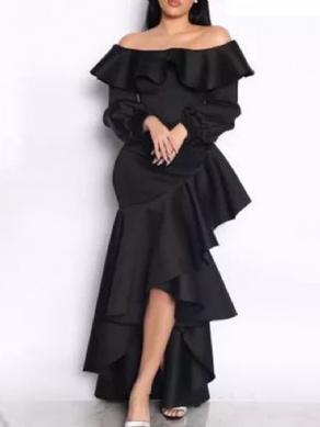 Asymmetrisk Off Shoulder Gulvlængde Asymmetrisk Western Maxi Kjole