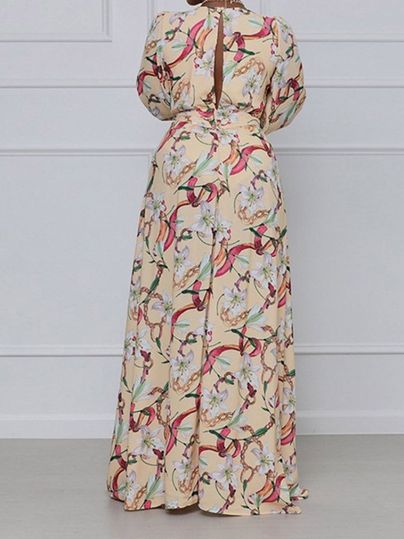 Gulv-Længde Print Langærmet Floral Mode Maxi Kjole