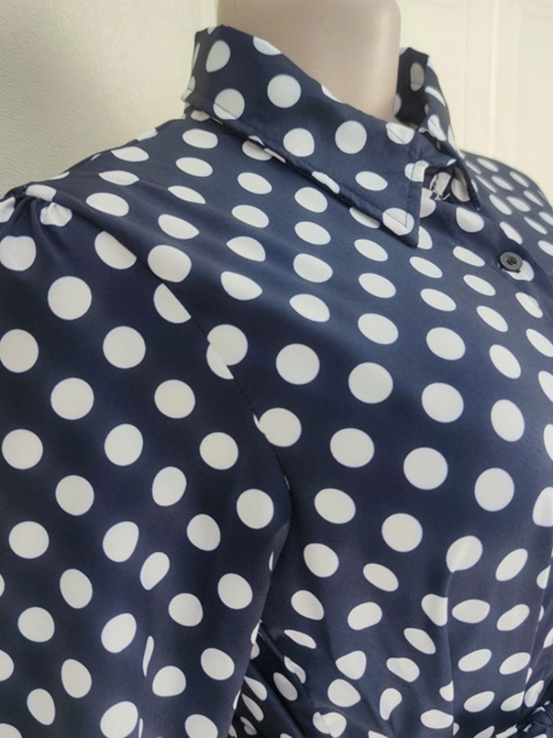 Gulv-Længde Print Revers Polka Dots Mode Kjole