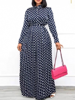 Gulv-Længde Print Revers Polka Dots Mode Kjole