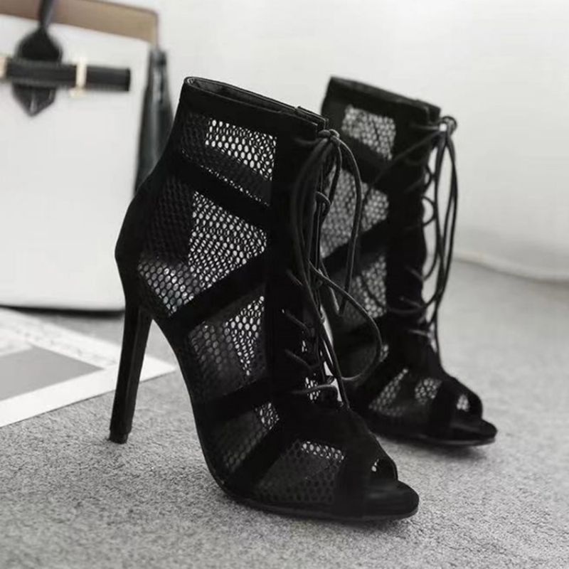 Almindelig Stilethæl Peep Toe Mesh-Støvler