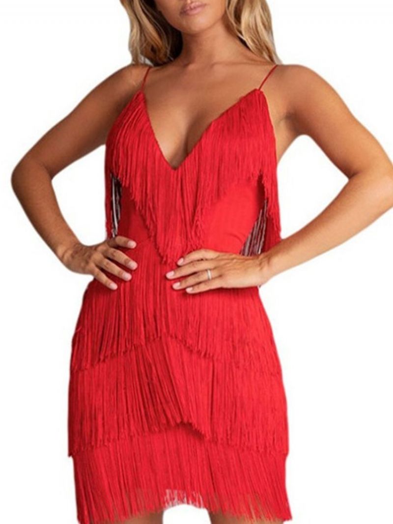 Above Knee Tassel V-Neck Pullover Fall Bodycon kjole