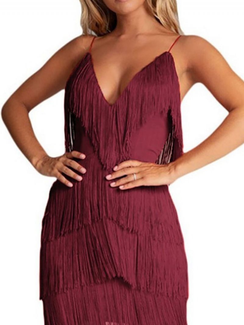 Above Knee Tassel V-Neck Pullover Fall Bodycon kjole