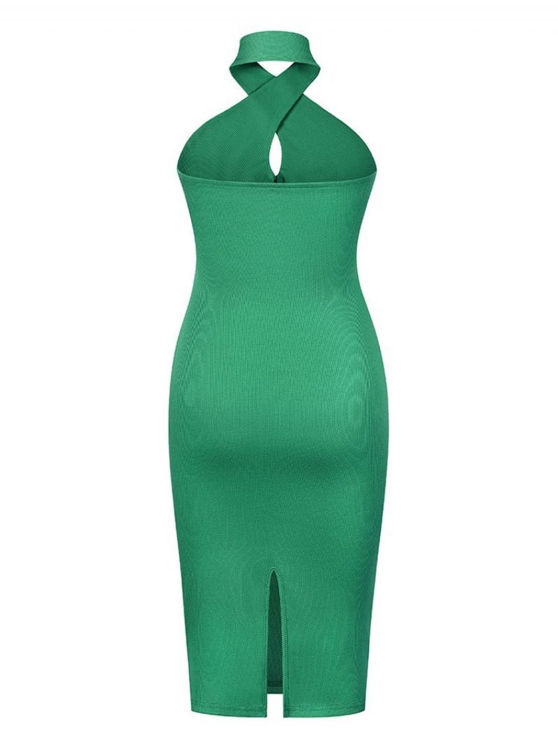 Ærmeløs Rygløs Mid-Calf Plain Sommer Bodycon Kjole