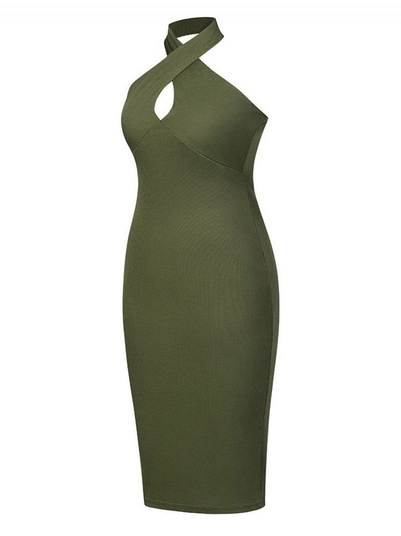 Ærmeløs Rygløs Mid-Calf Plain Sommer Bodycon Kjole