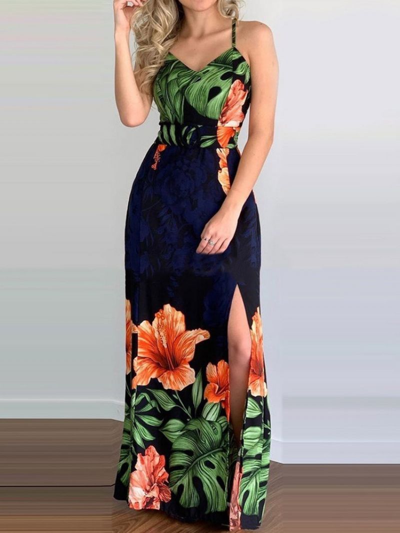 Ærmeløs Split V-Hals Bodycon Mode Floral Bodycon Kjole