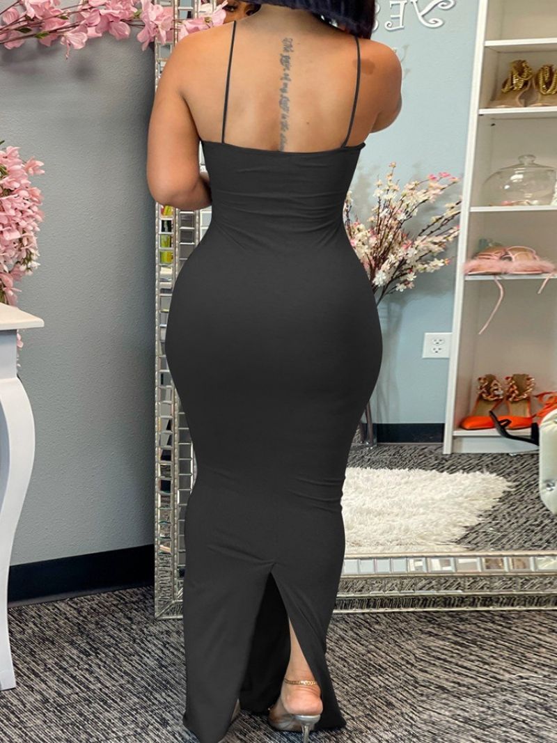 Ærmeløs V-Hals Split Sexy Bodycon Kjole