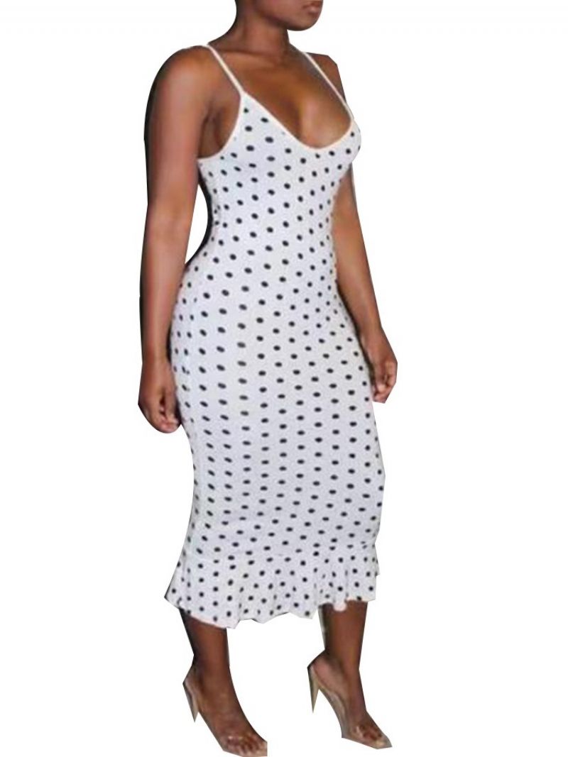 Bodycon Sleeveless Spaghetti Strap Polka Dots Kjole