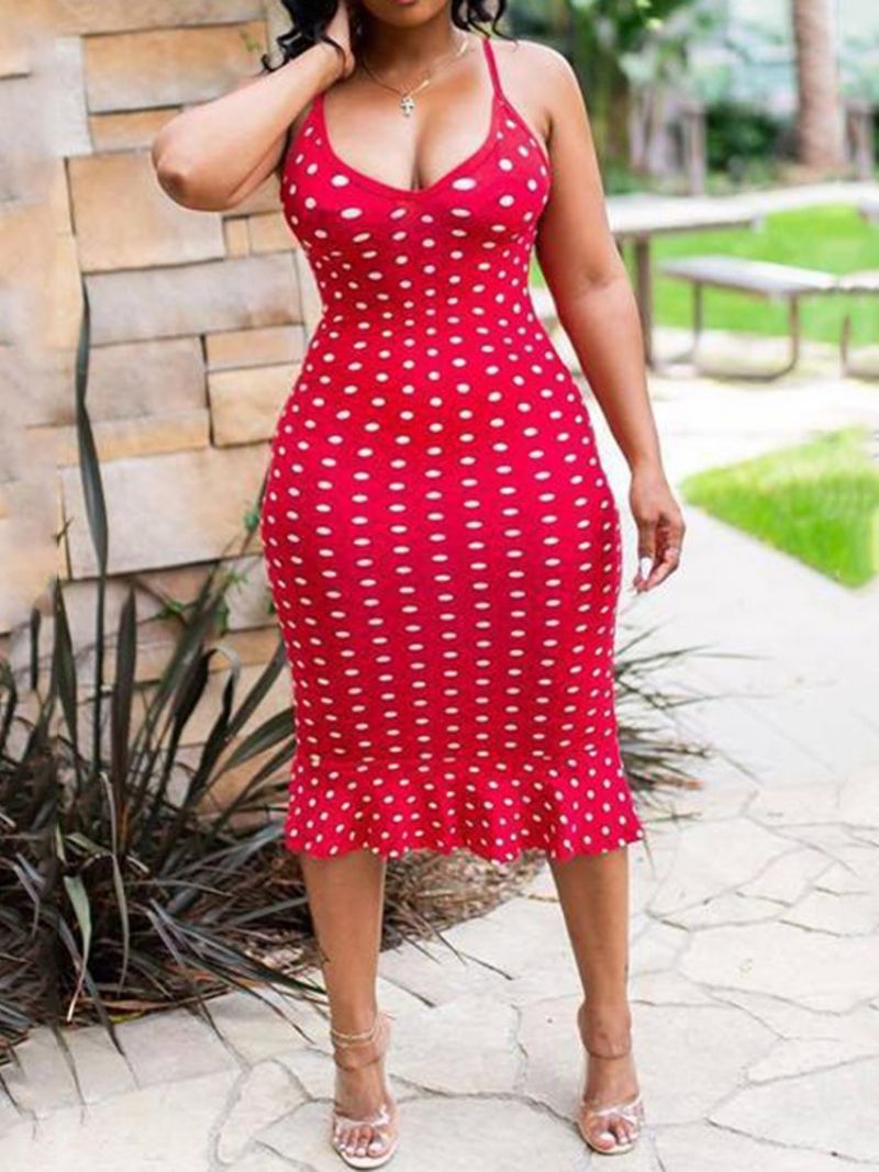 Bodycon Sleeveless Spaghetti Strap Polka Dots Kjole