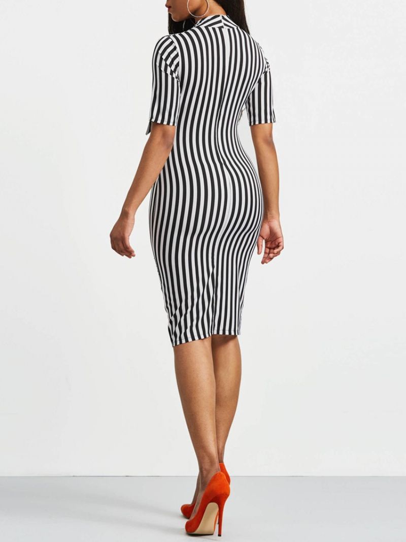 Bowknot Bow Collar Stripe Bodycon Kjole