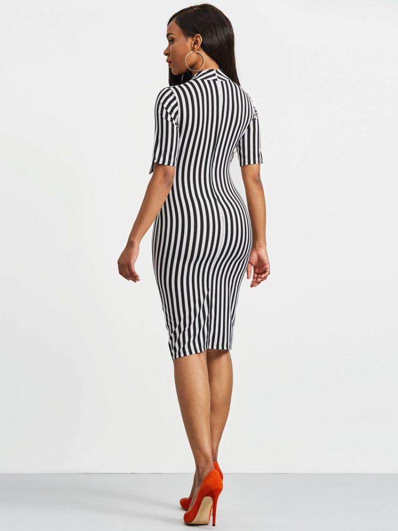 Bowknot Bow Collar Stripe Bodycon Kjole