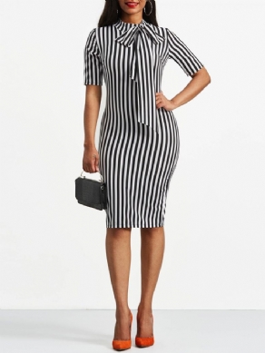 Bowknot Bow Collar Stripe Bodycon Kjole