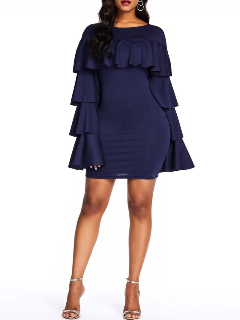 Falbala Above Knee Langærmet Bodycon Ruffle Sleeve Kjole