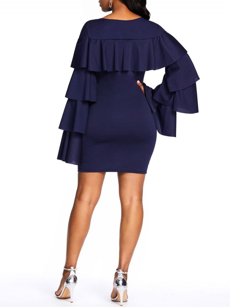 Falbala Above Knee Langærmet Bodycon Ruffle Sleeve Kjole