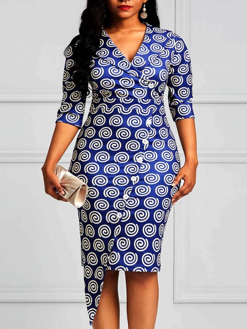 Geometrisk Print Bodycon Knælængde Damekjole