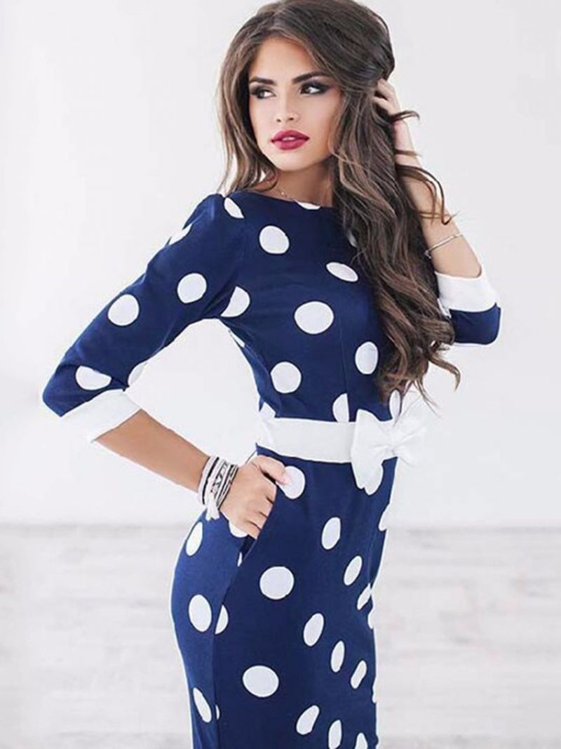 Knælængde Bowknot Polka Dot Bodycon Kjole