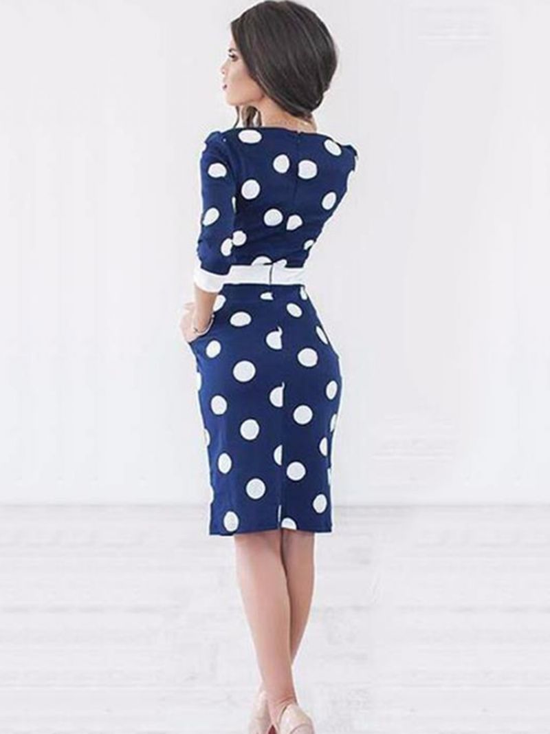 Knælængde Bowknot Polka Dot Bodycon Kjole