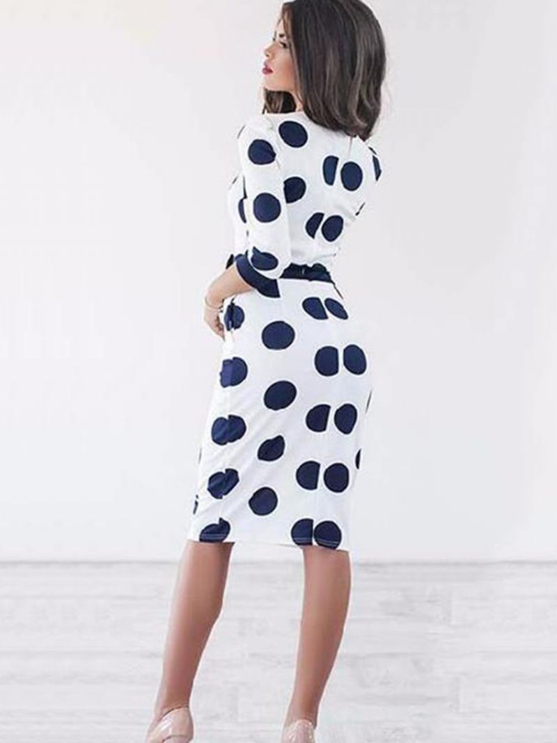 Knælængde Bowknot Polka Dot Bodycon Kjole