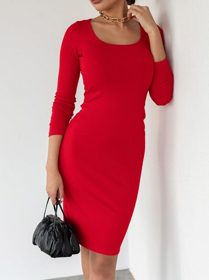 Langærmet Over Knæ Scoop Ladylike Bodycon Kjole