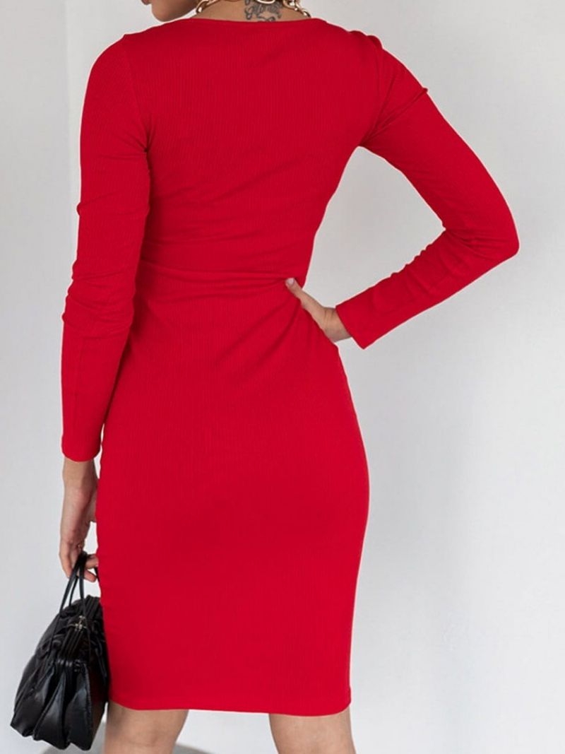 Langærmet Over Knæ Scoop Ladylike Bodycon Kjole