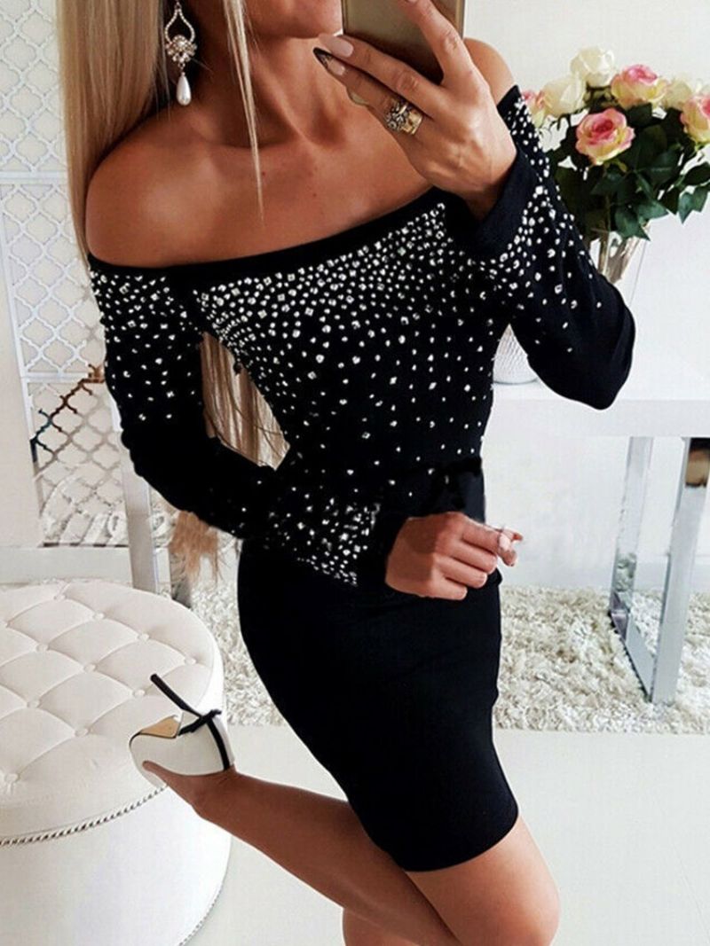 Langærmet Over Knæet Diamond Cold Shoulder Bodycon kjole