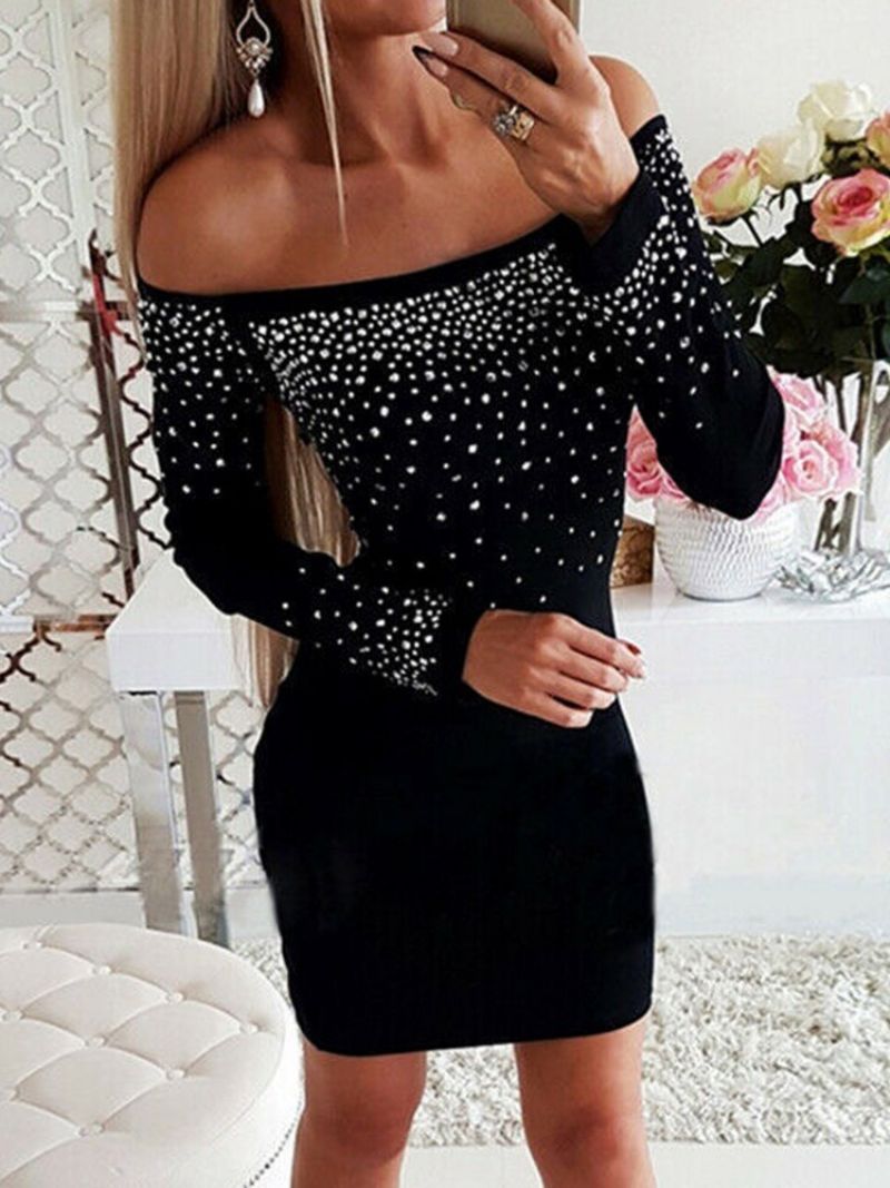 Langærmet Over Knæet Diamond Cold Shoulder Bodycon kjole