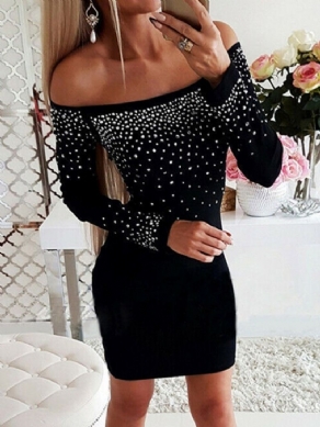 Langærmet Over Knæet Diamond Cold Shoulder Bodycon kjole