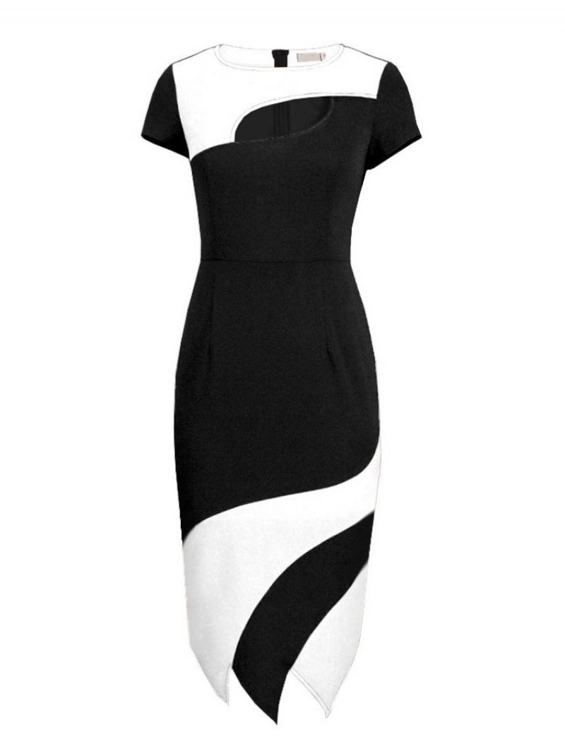 Mid-Calf Kortærmet Patchwork Regular High Waist Bodycon kjole