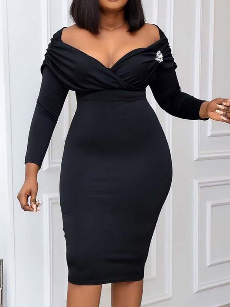 Nine Points Sleeve Mid-Calf High Waist Bodycon kjole