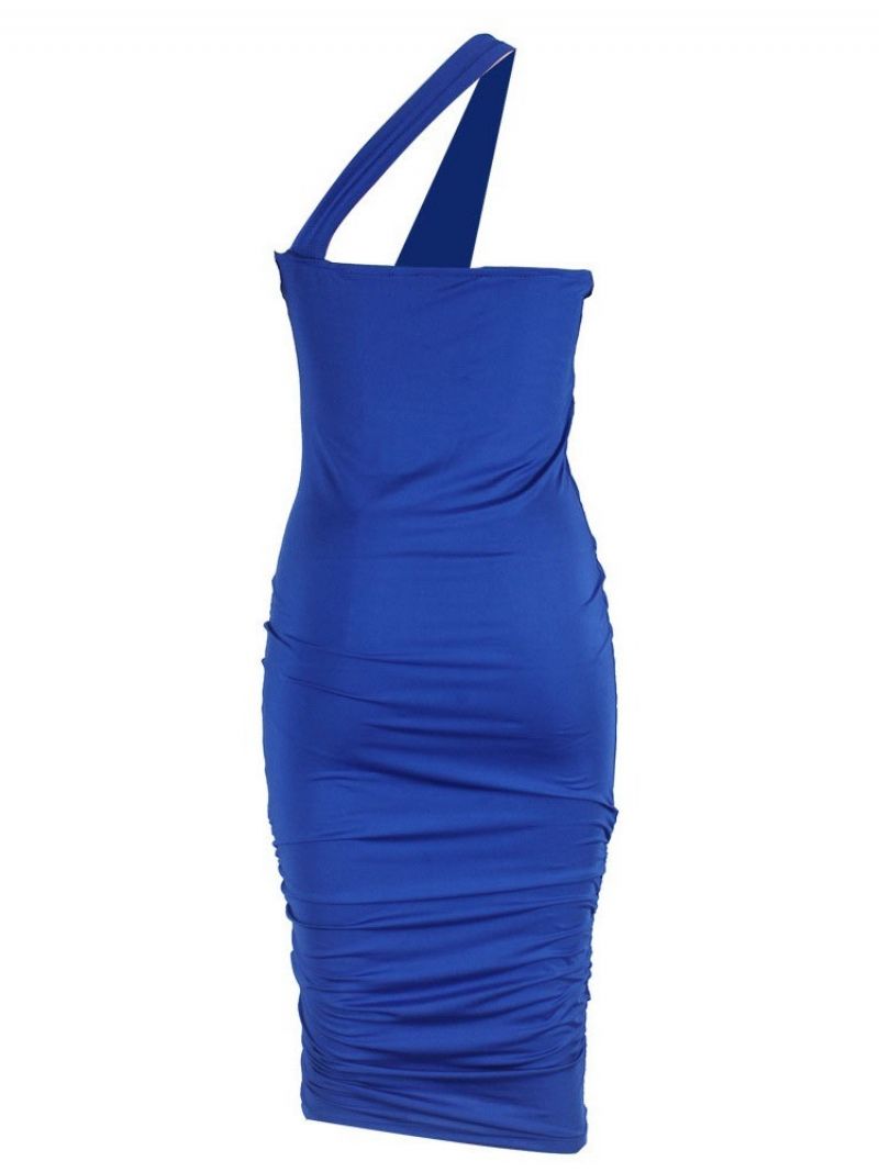 Patchwork Ærmeløs Mid-Calf Plain Blue Bodycon Kjole