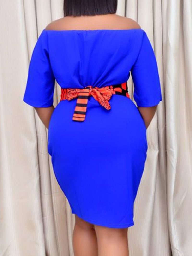 Patchwork Off Shoulder Above Knee Plain Bodycon kjole