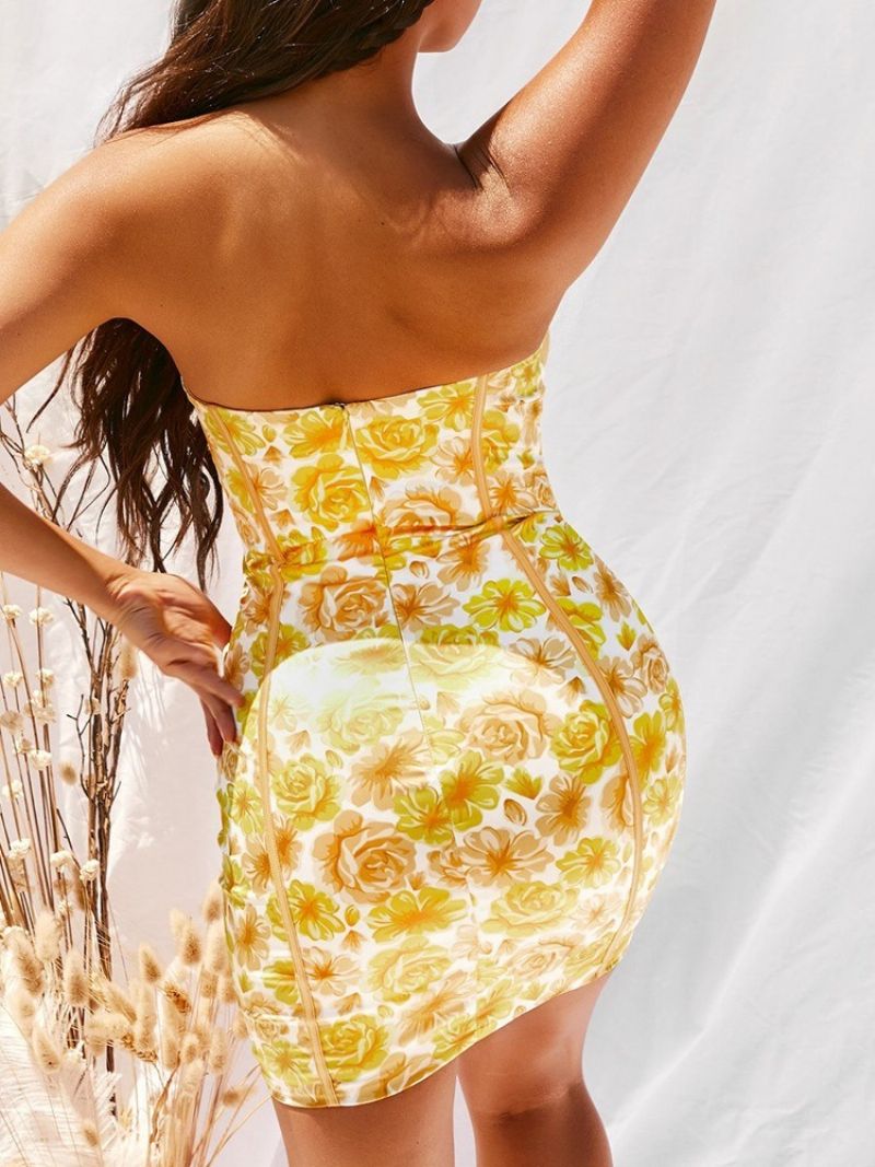 Print Ærmeløs Over Knæ Blomster Bodycon Kjole