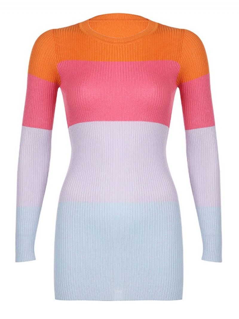 Rund Hals Patchwork Langærmet Regular Color Block Bodycon Kjole