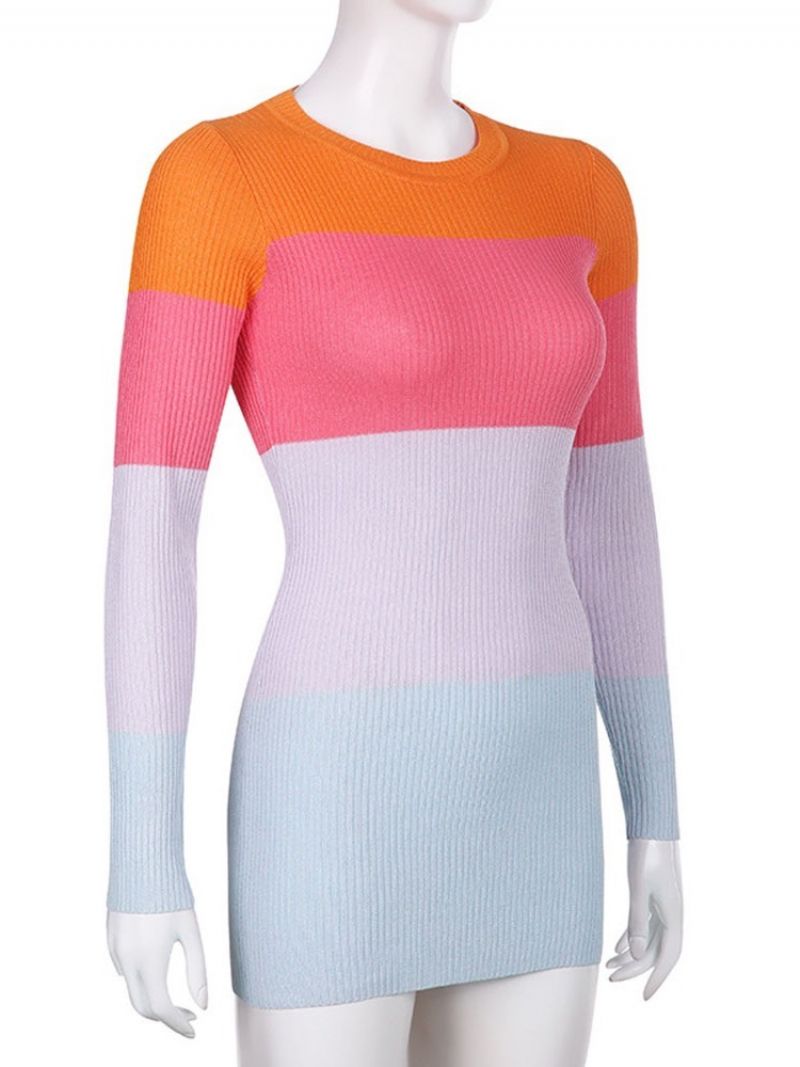 Rund Hals Patchwork Langærmet Regular Color Block Bodycon Kjole