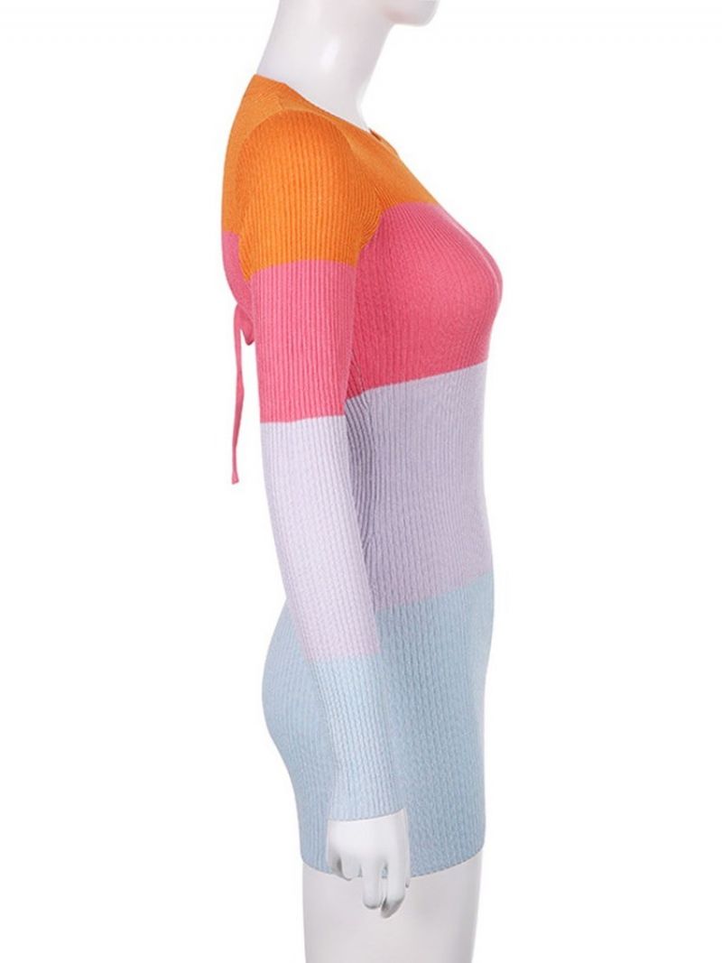 Rund Hals Patchwork Langærmet Regular Color Block Bodycon Kjole