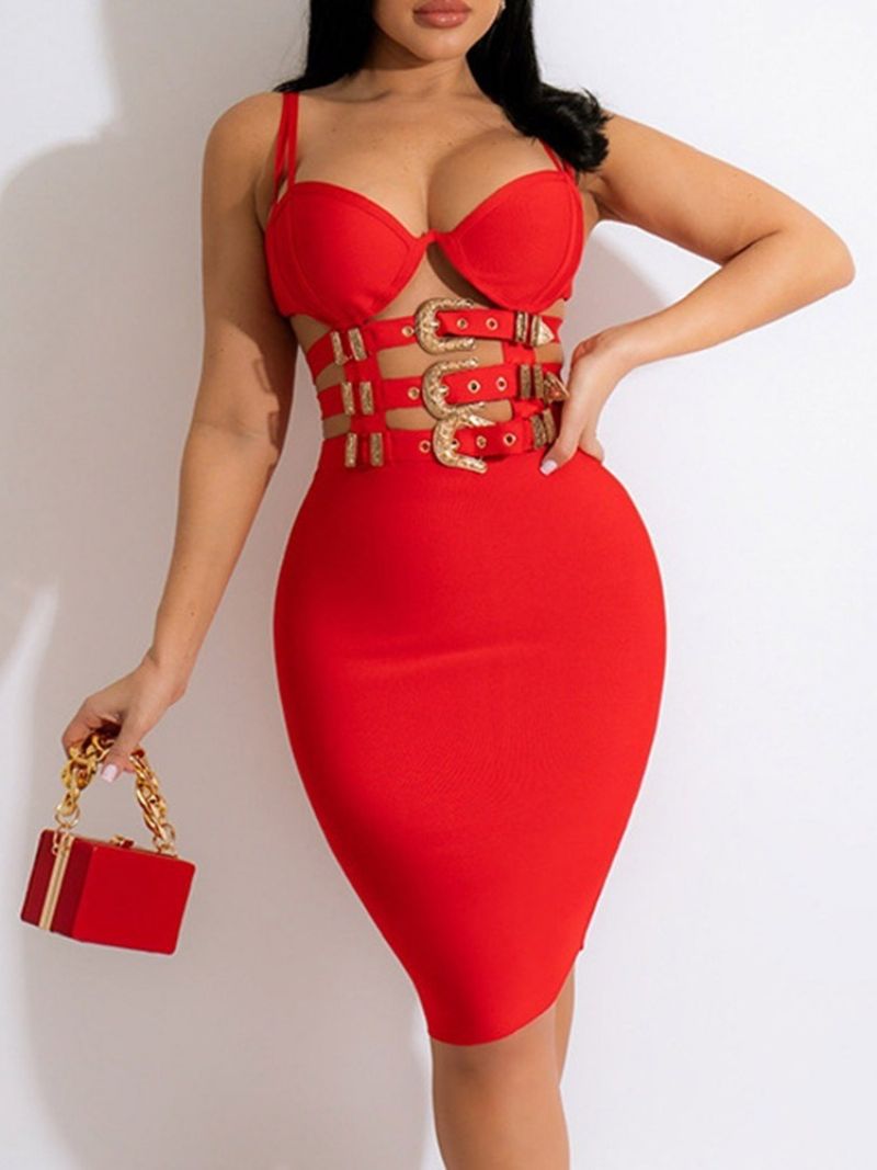 Rygløs Knælængde Ærmeløs Spaghetti Strap Mode Bodycon Kjole