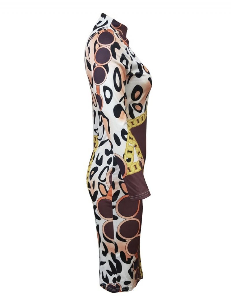 Standkrave Langærmet Mid-Calf Regular Geometric Bodycon kjole