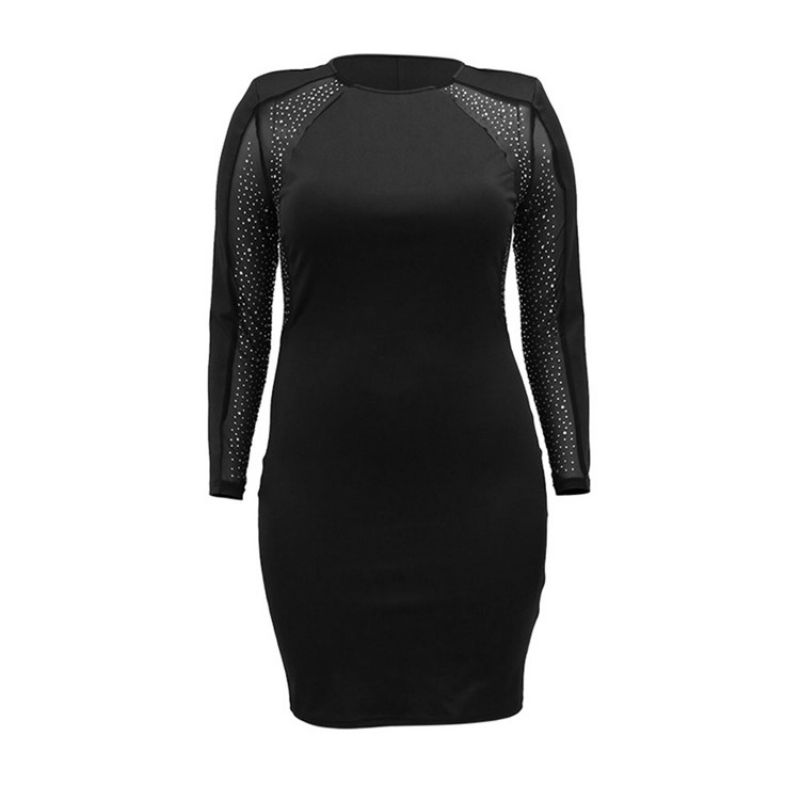 Stor størrelse Rund Hals Patchwork Over Knæ Fall Regular Bodycon Kjole