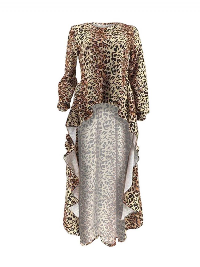 African Mode Leopard Regular Patchwork Langærmet Lang Bluse