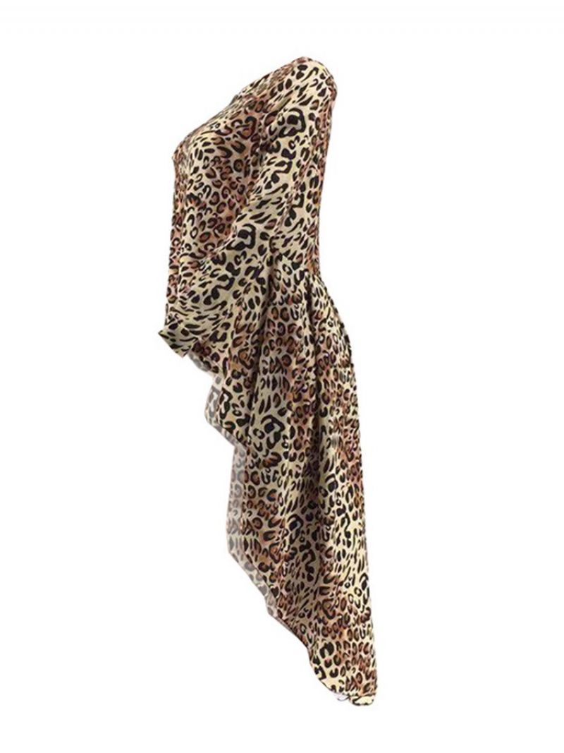 African Mode Leopard Regular Patchwork Langærmet Lang Bluse