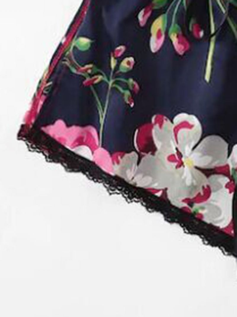 Blomster Sexet Print Satin Pyjamas Cami Sæt Nattøj