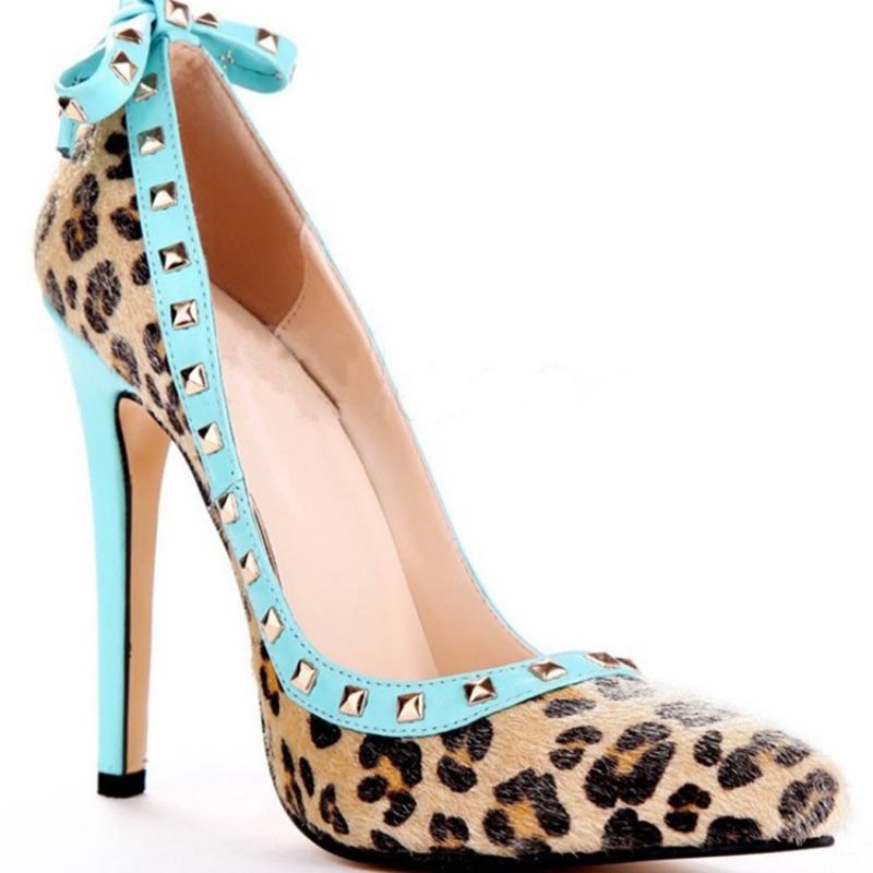 Nitte Leopard Stiletto Hæl Spidstå Bue Dame Pumps