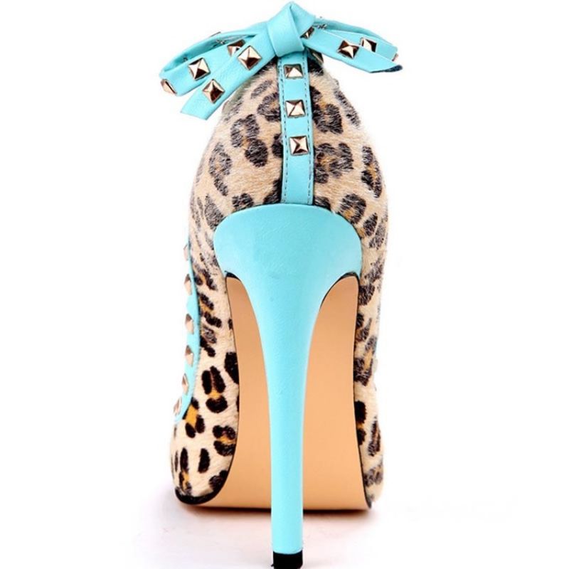 Nitte Leopard Stiletto Hæl Spidstå Bue Dame Pumps