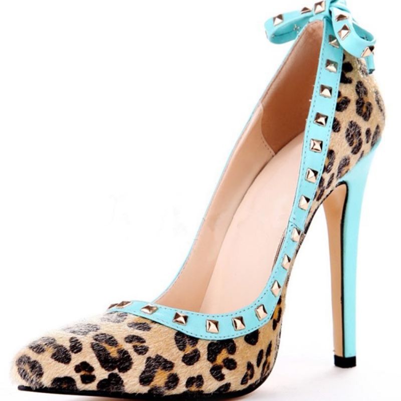 Nitte Leopard Stiletto Hæl Spidstå Bue Dame Pumps