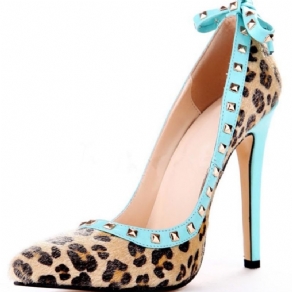 Nitte Leopard Stiletto Hæl Spidstå Bue Dame Pumps