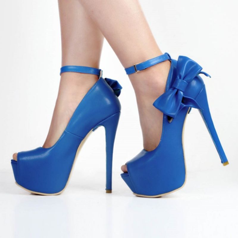 Peep Toe Plain Stiletto Pumps Med Bowknot