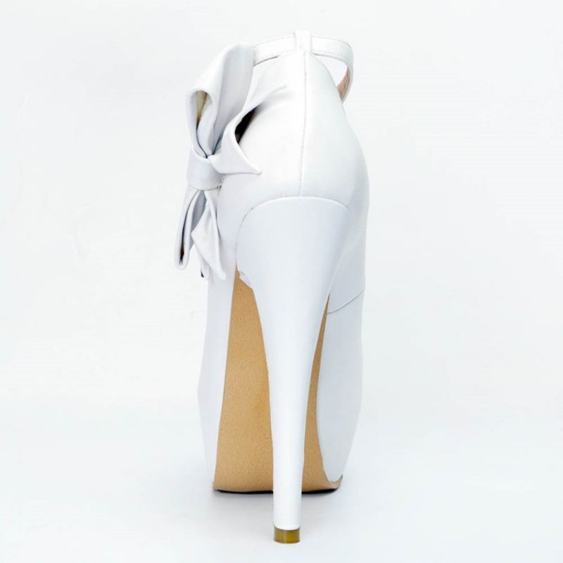 Peep Toe Plain Stiletto Pumps Med Bowknot